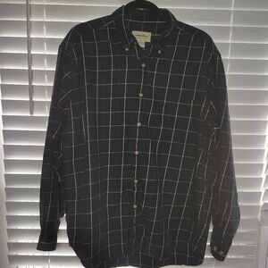 Eddie Bauer Men's Navy Checkered Button Down Shirt Vintage Large